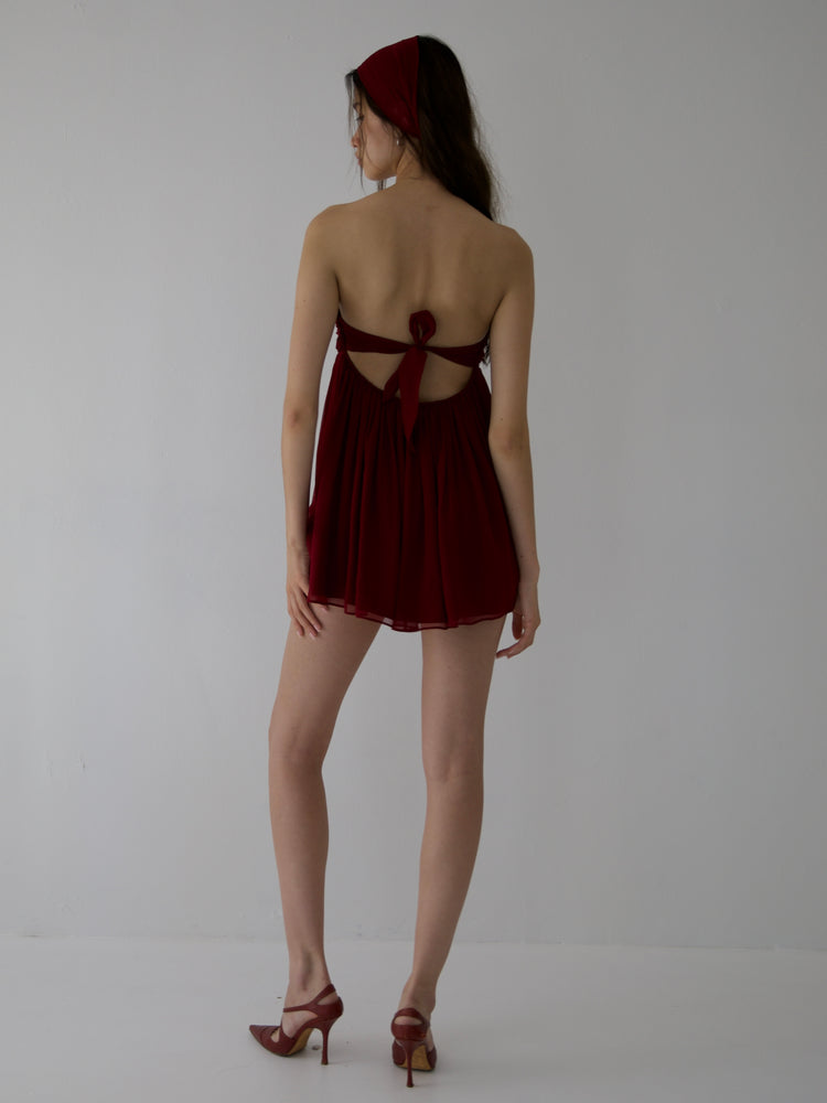 
                  
                    Load image into Gallery viewer, POWDERPUFF DRESS IN BURGUNDY (pre-order)
                  
                