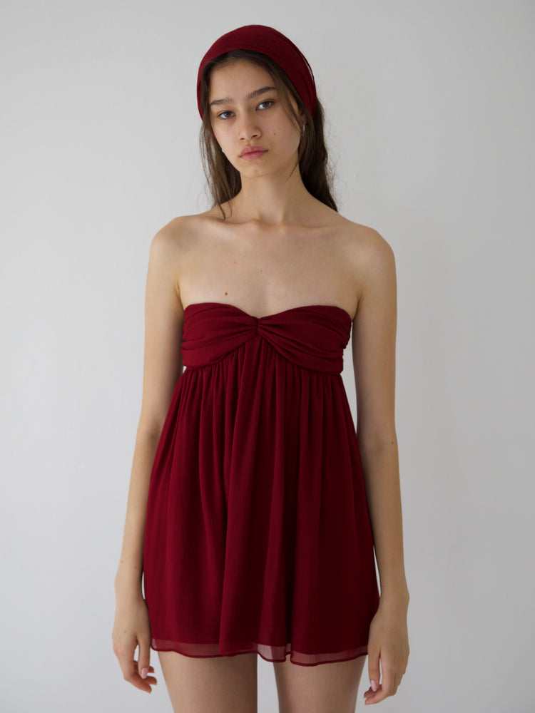 
                  
                    Load image into Gallery viewer, POWDERPUFF DRESS IN BURGUNDY (pre-order)
                  
                