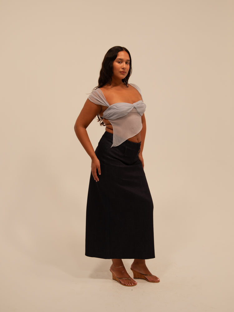 
                  
                    Load image into Gallery viewer, MAXI SKIRT IN DENIM + ORGANIC
                  
                