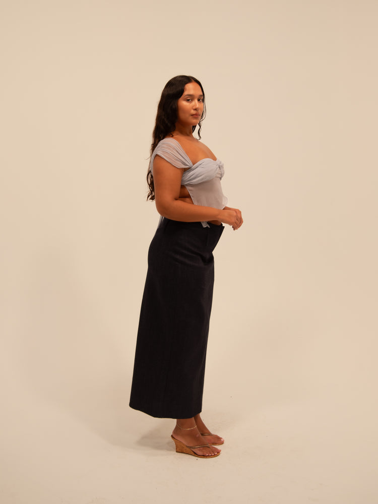 
                  
                    Load image into Gallery viewer, MAXI SKIRT IN DENIM + ORGANIC
                  
                