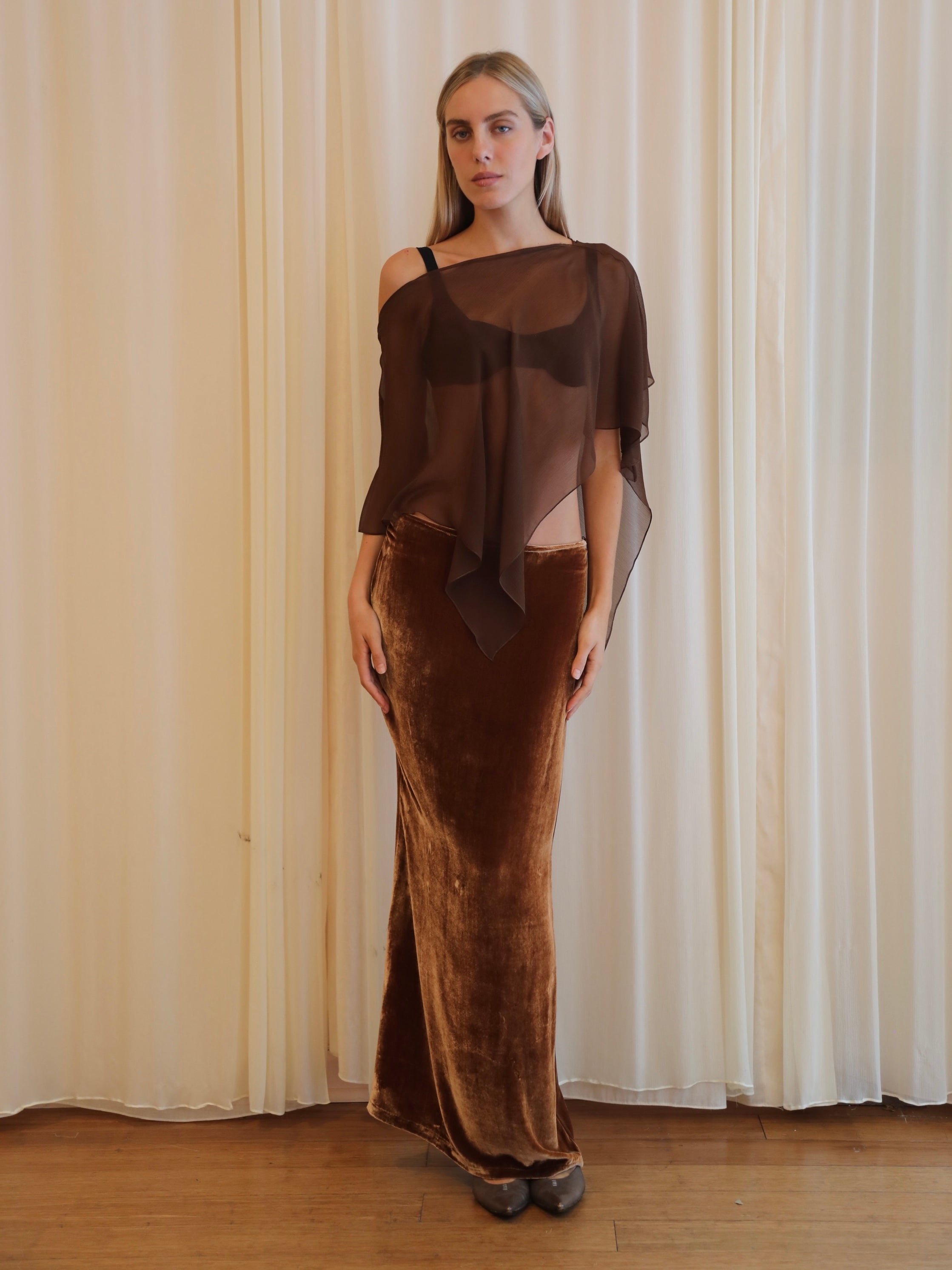 SOLSTICE SKIRT IN VELVET COCOA