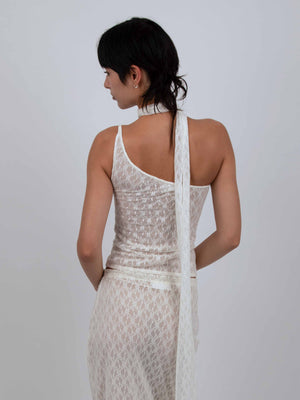 
                  
                    Load image into Gallery viewer, ONE SHOULDER TOP IN WHITE LACE
                  
                