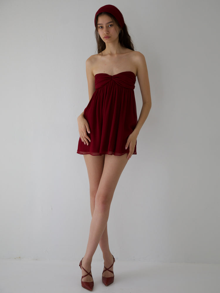 POWDERPUFF DRESS IN BURGUNDY (pre-order)