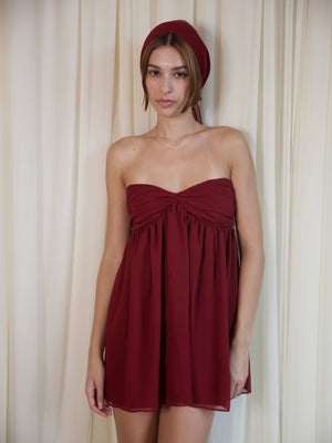 
                  
                    Load image into Gallery viewer, POWDERPUFF DRESS IN BURGUNDY
                  
                