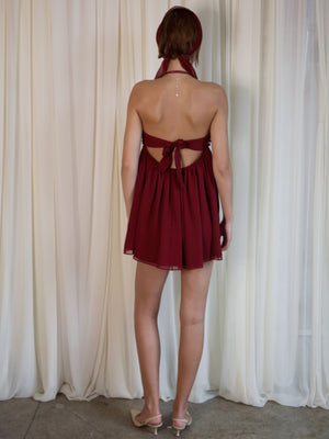 
                  
                    Load image into Gallery viewer, POWDERPUFF DRESS IN BURGUNDY
                  
                